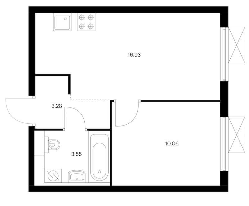 1-комнатная квартира 33.82 м², 2/15 эт., ЖК «Заречный парк»
